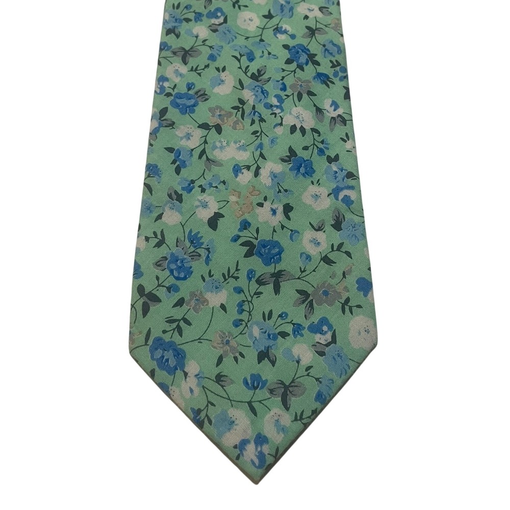 Stafford Necktie Mint Green Blue Floral Cotton Slim Tie